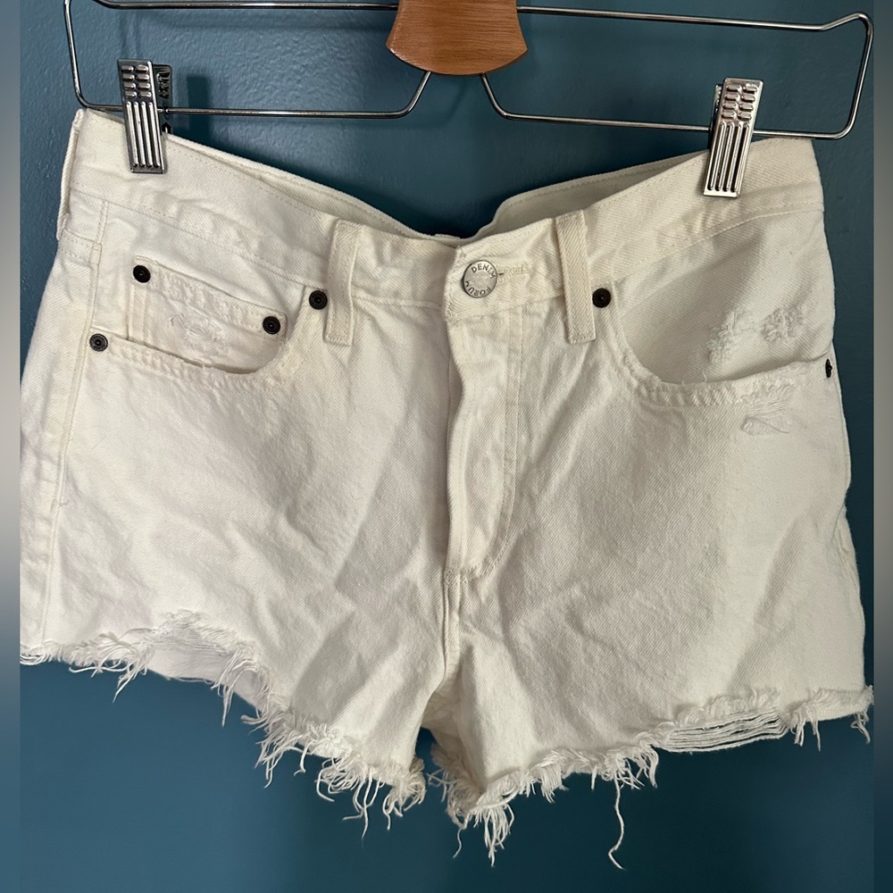 Denim Forum White Frayed Denim Shorts